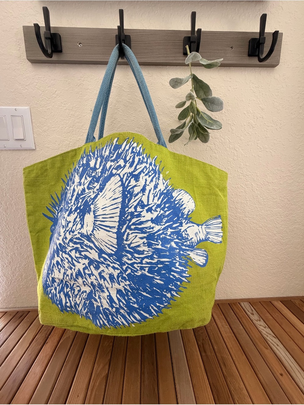 Mud Pie Fish Print Beach Tote Coastal Canvas Bag XL Summer Pool